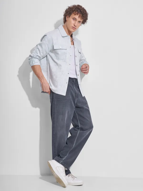 Highlander Men Blue Self Design Relaxed Fit Casual Shirt