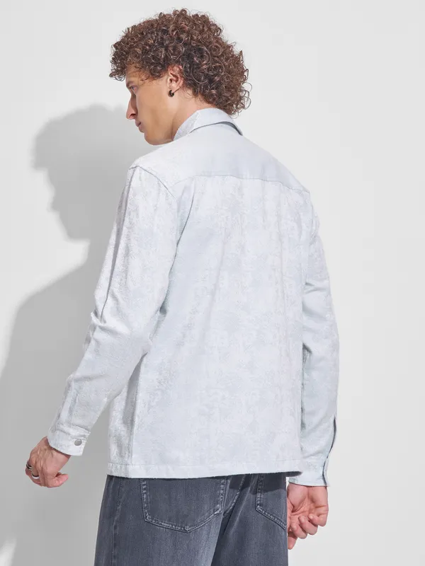 Highlander Men Blue Self Design Relaxed Fit Casual Shirt