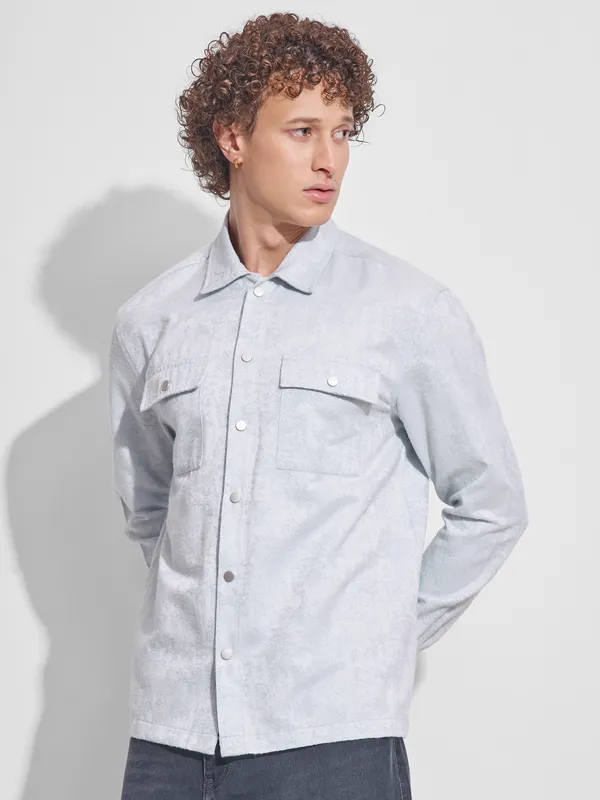 Highlander Men Blue Self Design Relaxed Fit Casual Shirt