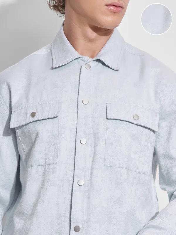 Highlander Men Blue Self Design Relaxed Fit Casual Shirt