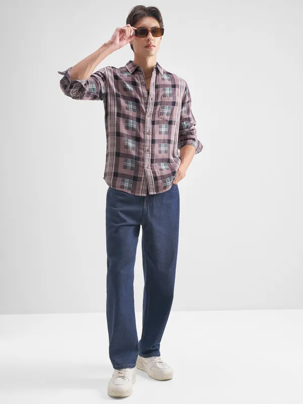 Highlander Men Lavender Checked Regular Fit Casual Shirt