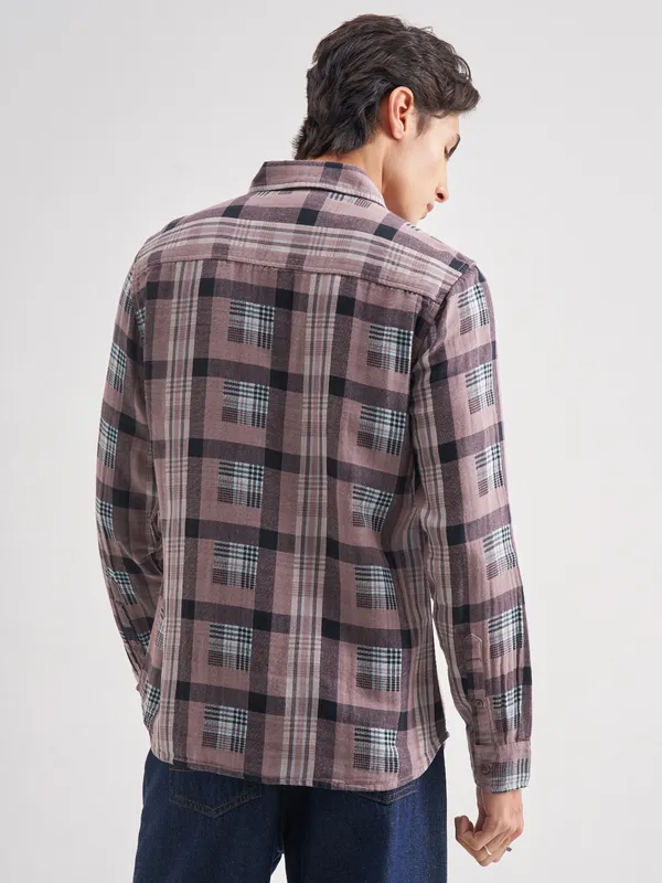 Highlander Men Lavender Checked Regular Fit Casual Shirt