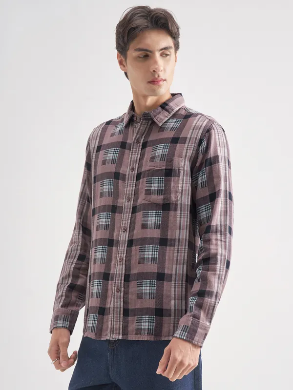 Highlander Men Lavender Checked Regular Fit Casual Shirt