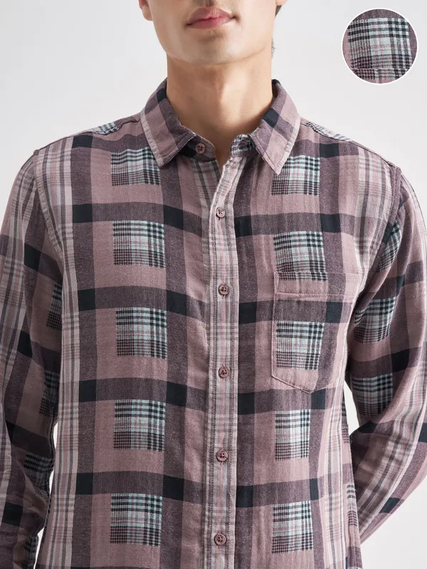 Highlander Men Lavender Checked Regular Fit Casual Shirt
