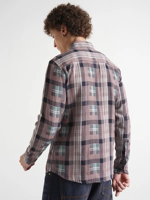 Highlander Men Olive Checked Slim Fit Casual Shirt