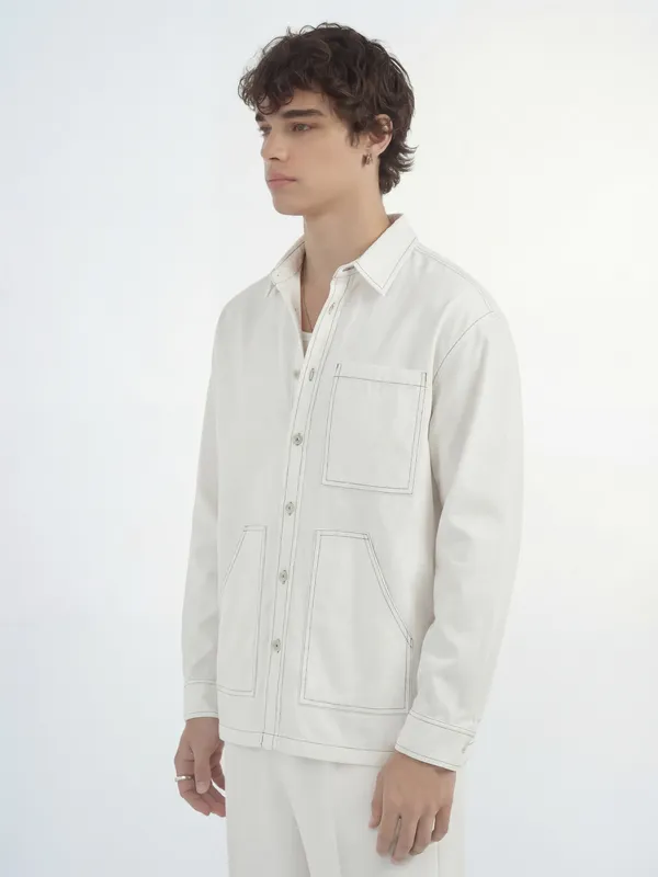 Highlander Men White Solid Oversized Fit Casual Shirt