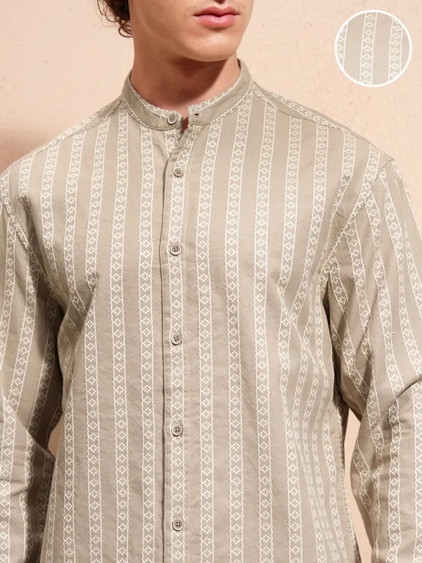Highlander Men Beige Striped Relaxed Fit Casual Shirt