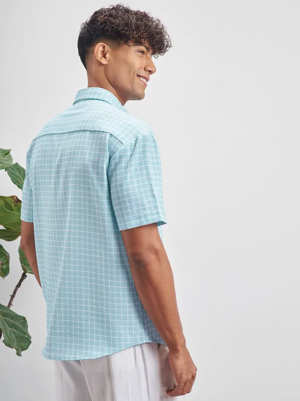 Highlander Men Blue Checked Relaxed Fit Casual Shirt