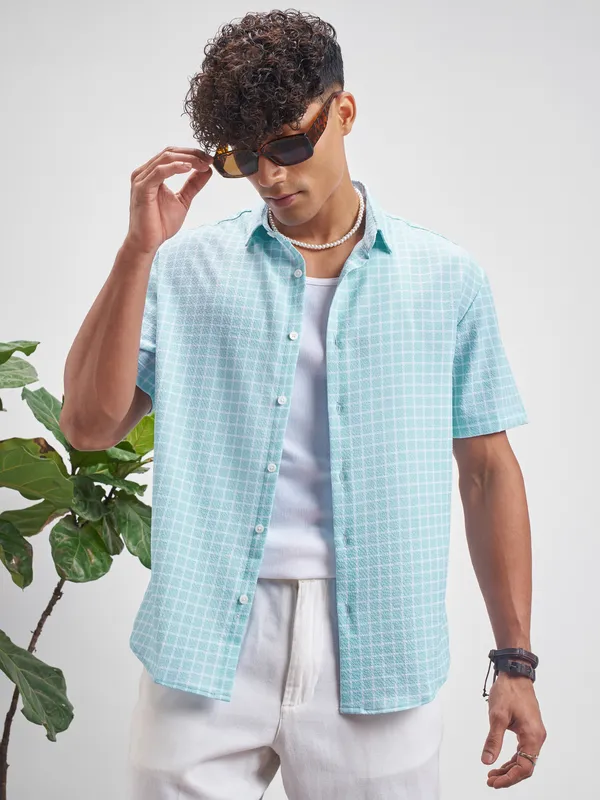 Highlander Men Blue Checked Relaxed Fit Casual Shirt