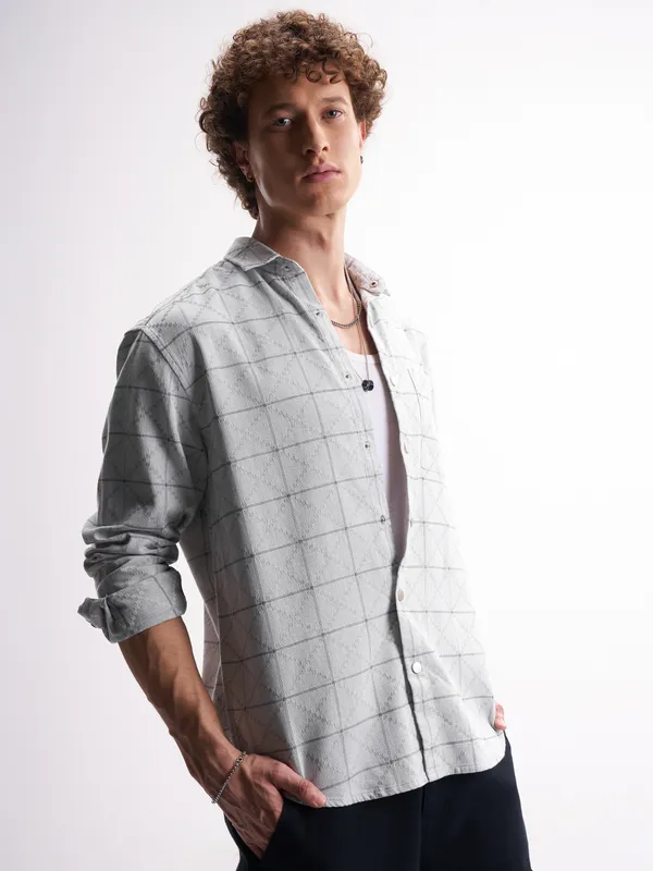 Highlander Men Grey Printed Relaxed Fit Casual Shirt