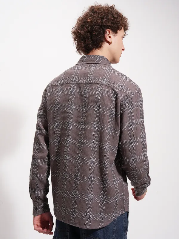 Highlander Men Tan Checked Relaxed Fit Casual Shirt