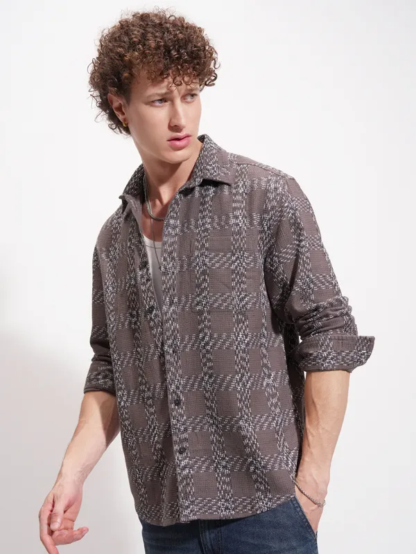 Highlander Men Tan Checked Relaxed Fit Casual Shirt