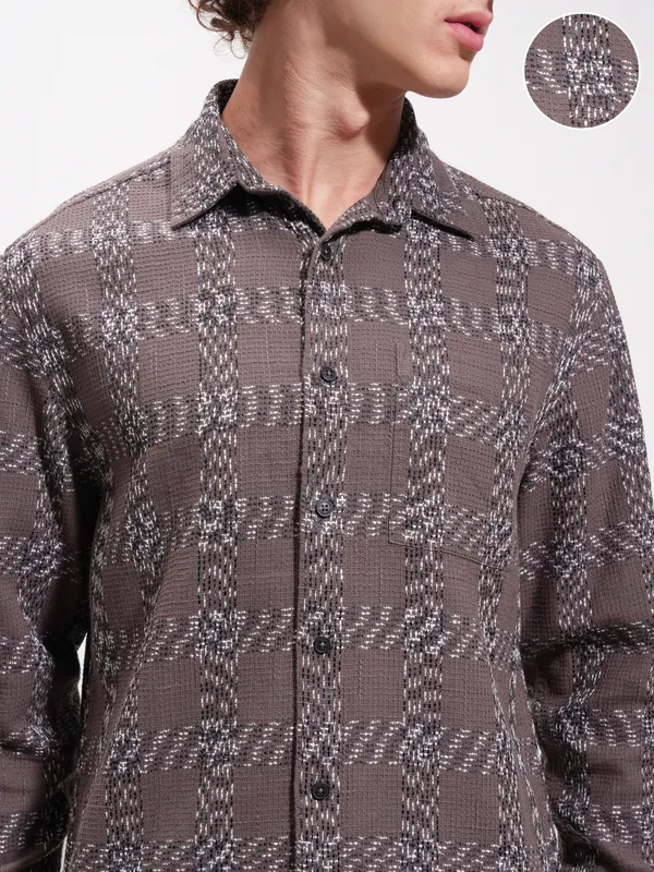 Highlander Men Tan Checked Relaxed Fit Casual Shirt