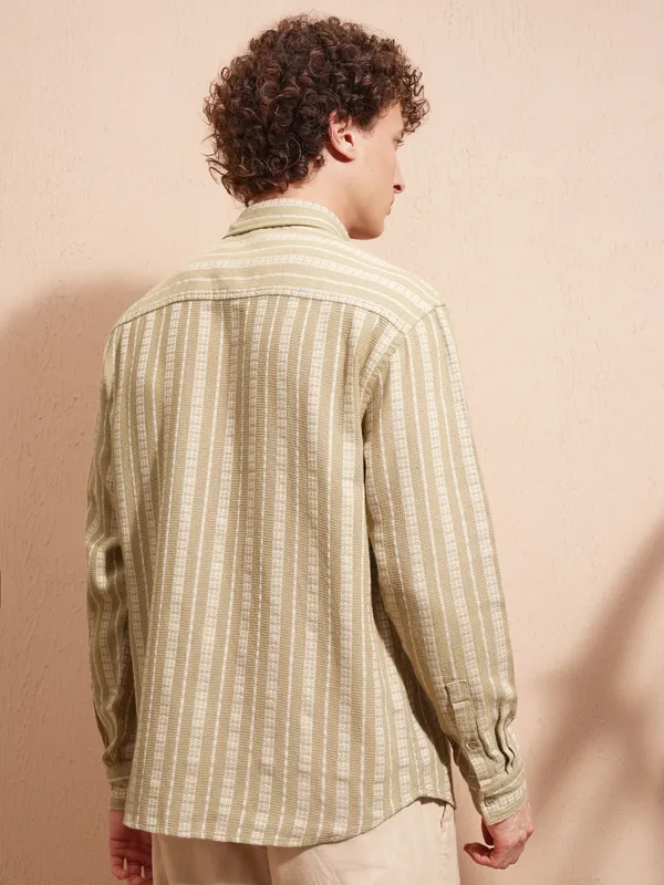 Highlander Men Beige Striped Relaxed Fit Casual Shirt