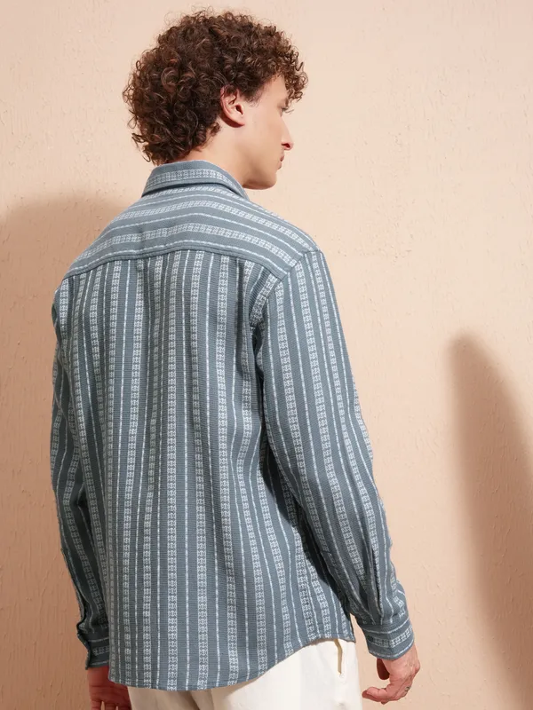 Highlander Men Blue Striped Relaxed Fit Casual Shirt