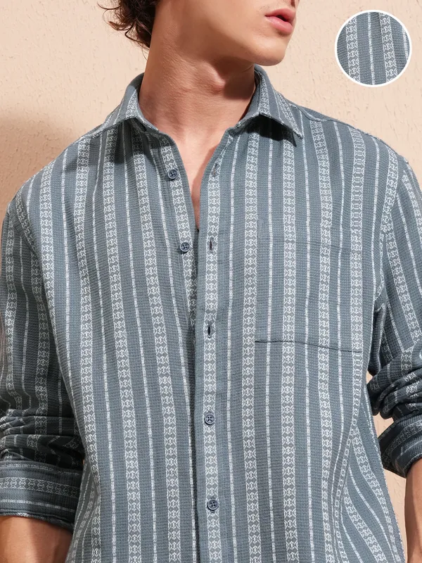 Highlander Men Blue Striped Relaxed Fit Casual Shirt