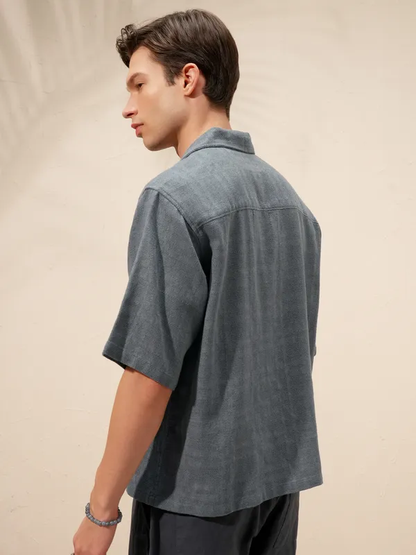 Highlander Men Blue Self Design Boxy Casual Shirt