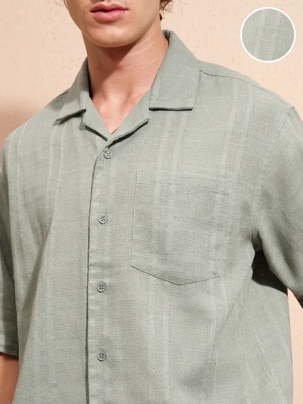 Highlander Men Grey Self Design Boxy Fit Casual Shirt