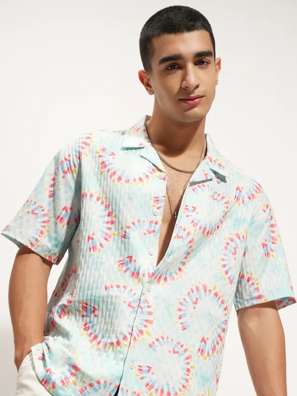 Highlander Men Blue Printed Relaxed Fit Casual Shirt