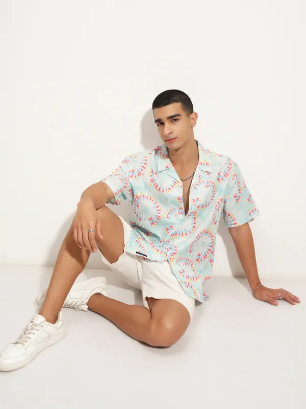 Highlander Men Blue Printed Relaxed Fit Casual Shirt