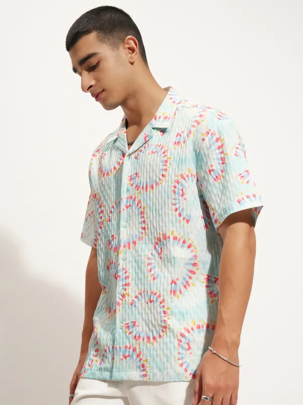 Highlander Men Blue Printed Relaxed Fit Casual Shirt