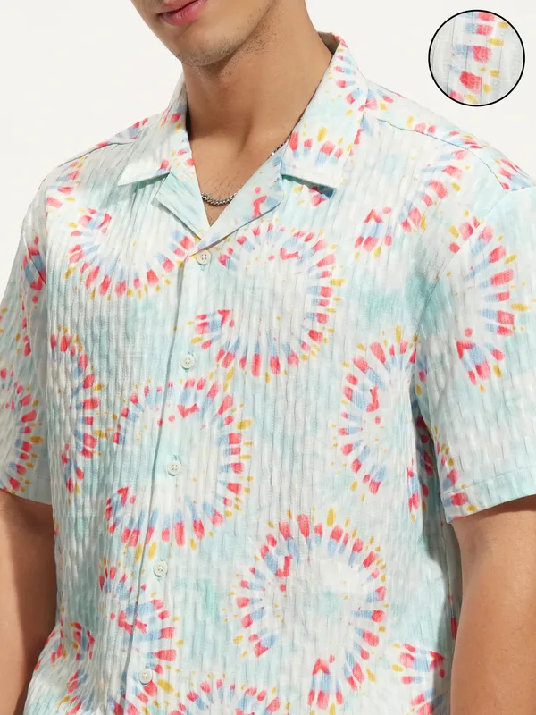 Highlander Men Blue Printed Relaxed Fit Casual Shirt