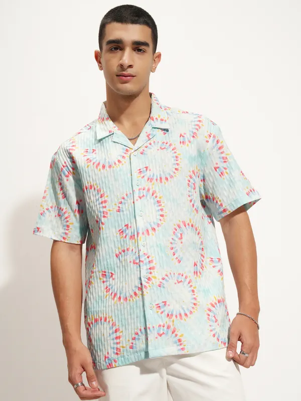 Highlander Men Blue Printed Relaxed Fit Casual Shirt