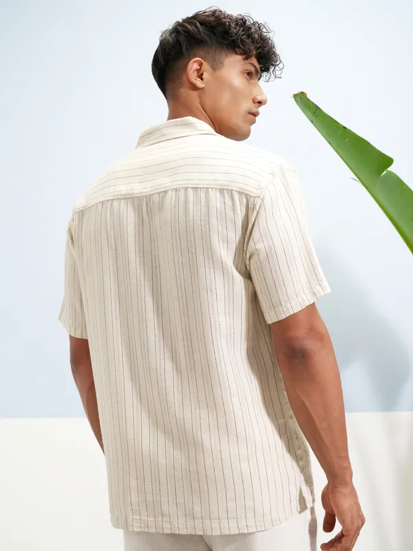 Highlander Men Beige Striped Relaxed Fit Casual Shirt