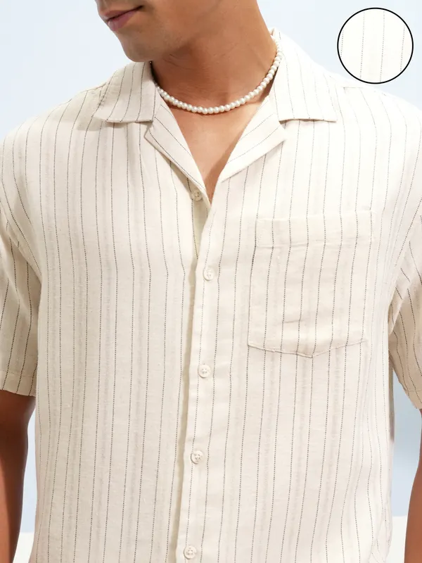 Highlander Men Beige Striped Relaxed Fit Casual Shirt