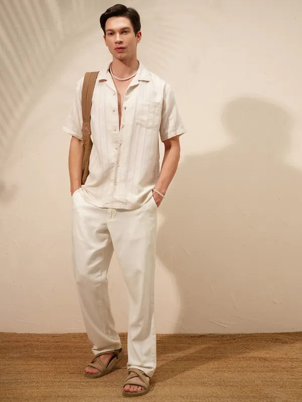 Highlander Men Beige Striped Relaxed Fit Casual Shirt