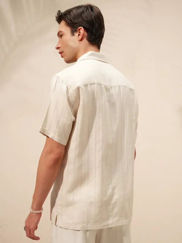 Highlander Men Beige Striped Relaxed Fit Casual Shirt