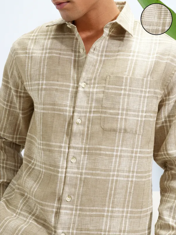 Highlander Men Khaki Checked Relaxed Fit Casual Shirt