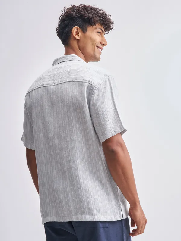 Highlander Men Grey Striped Relaxed Fit Casual Shirt