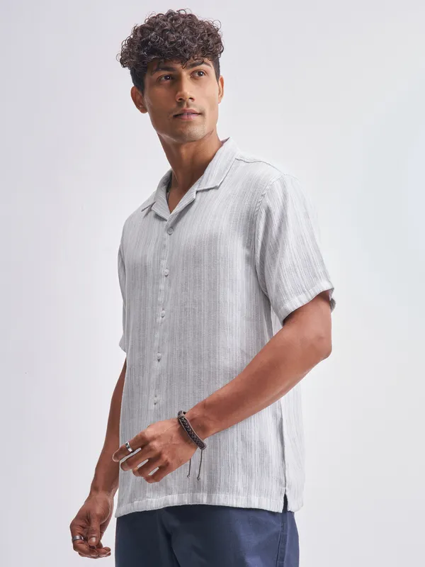 Highlander Men Grey Striped Relaxed Fit Casual Shirt