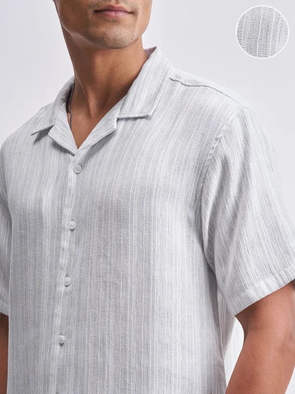 Highlander Men Grey Striped Relaxed Fit Casual Shirt