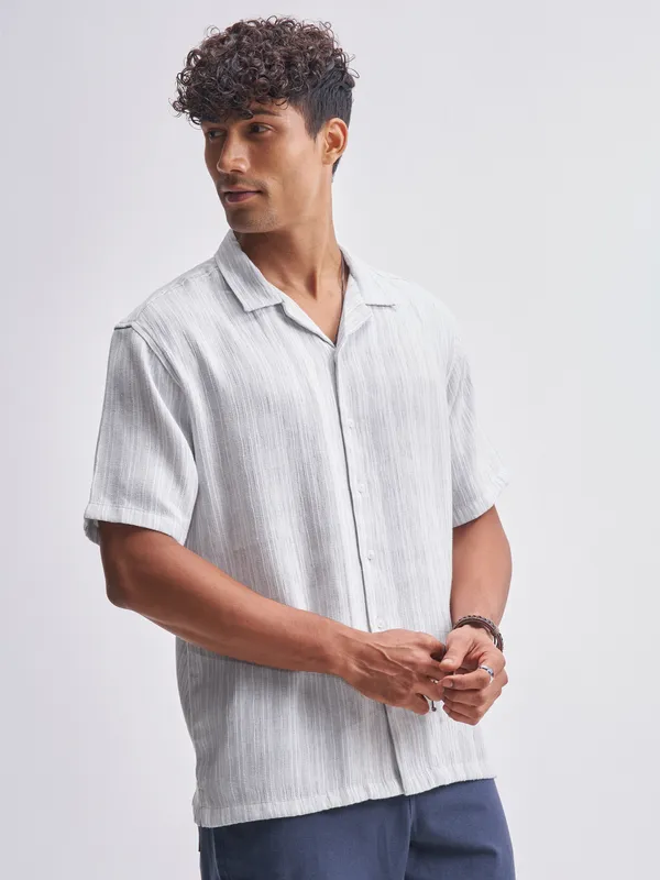 Highlander Men Grey Striped Relaxed Fit Casual Shirt