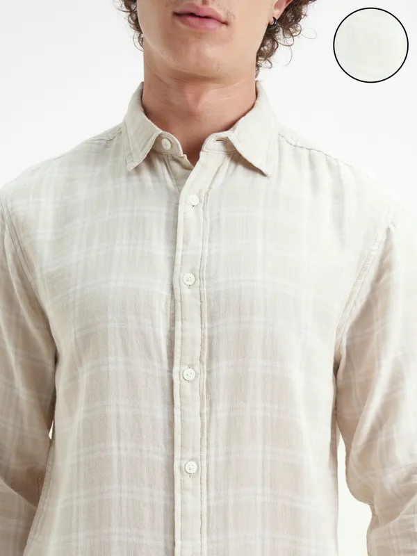 Highlander Men Beige Checked Relaxed Fit Casual Shirt