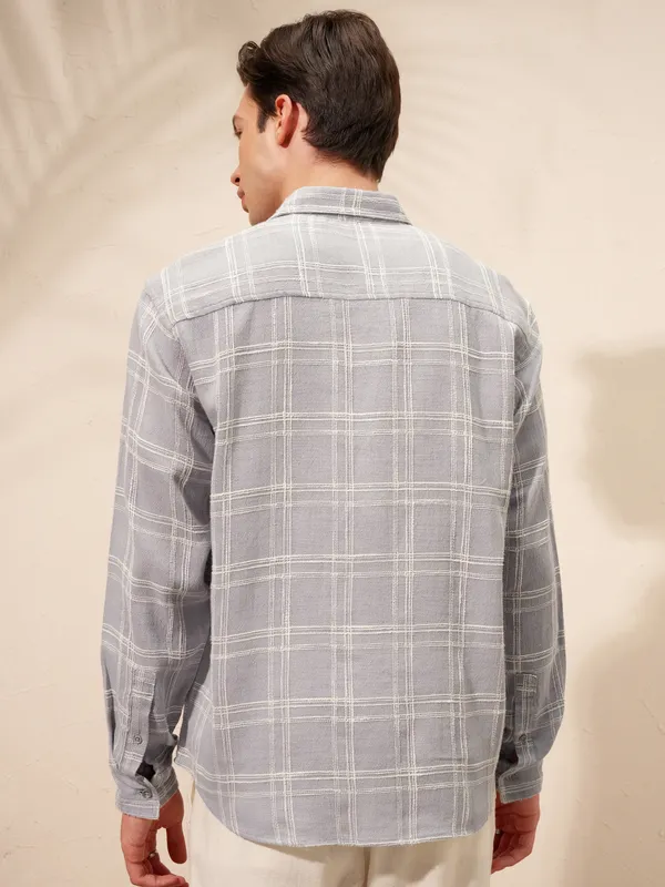 Highlander Men Grey Checked Relaxed Fit Casual Shirt