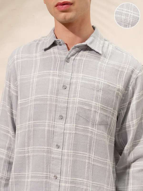 Highlander Men Grey Checked Relaxed Fit Casual Shirt