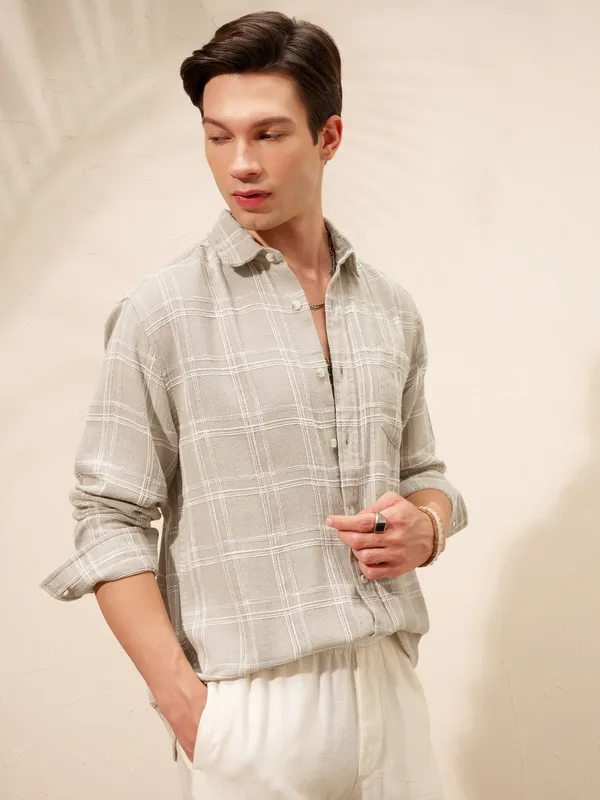 Highlander Men Tan Checked Relaxed Fit Casual Shirt