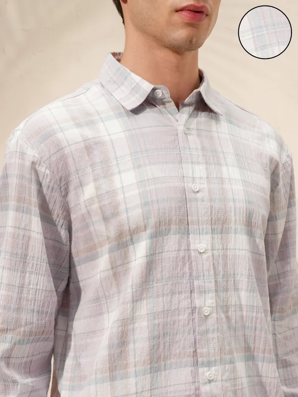 Highlander Men Lavender Checked Relaxed Fit Casual Shirt