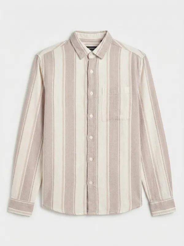 Highlander Men Beige Striped Relaxed Fit Casual Shirt