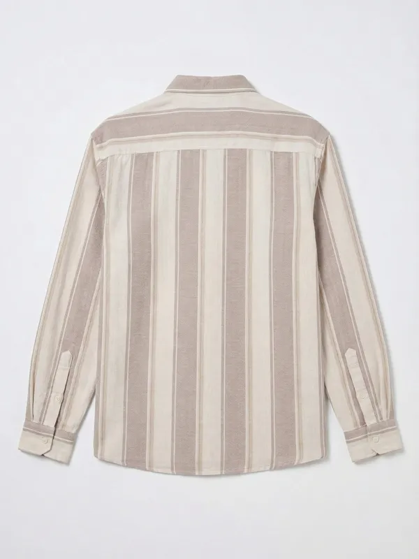Highlander Men Beige Striped Relaxed Fit Casual Shirt