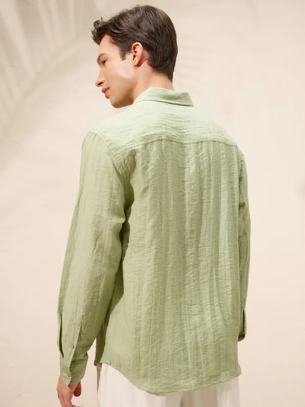 Highlander Men Green Self Design Relaxed Fit Casual Shirt