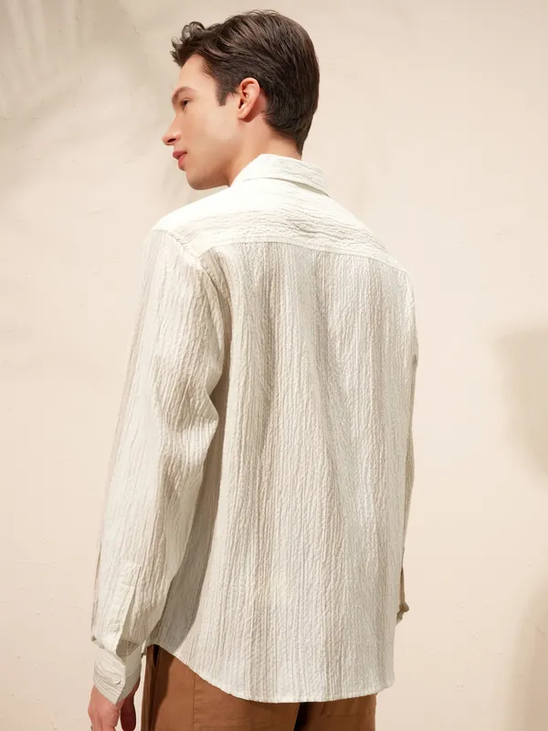 Highlander Men Beige Striped Relaxed Fit Casual Shirt