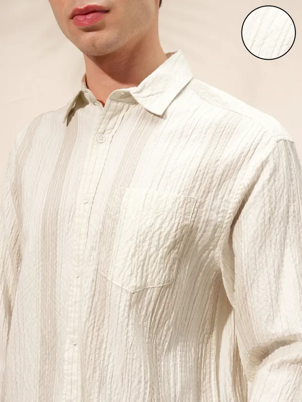 Highlander Men Beige Striped Relaxed Fit Casual Shirt