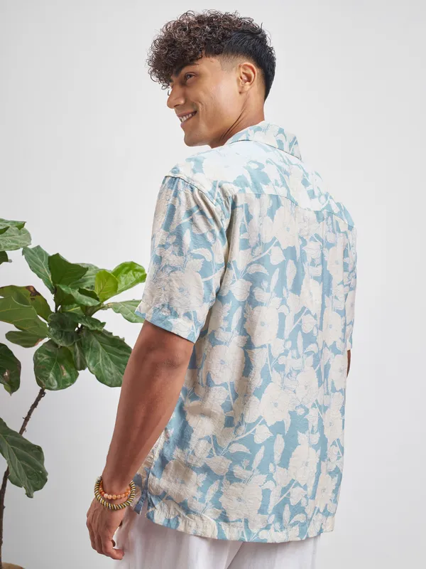 Highlander Men Blue Printed Relaxed Fit Casual Shirt