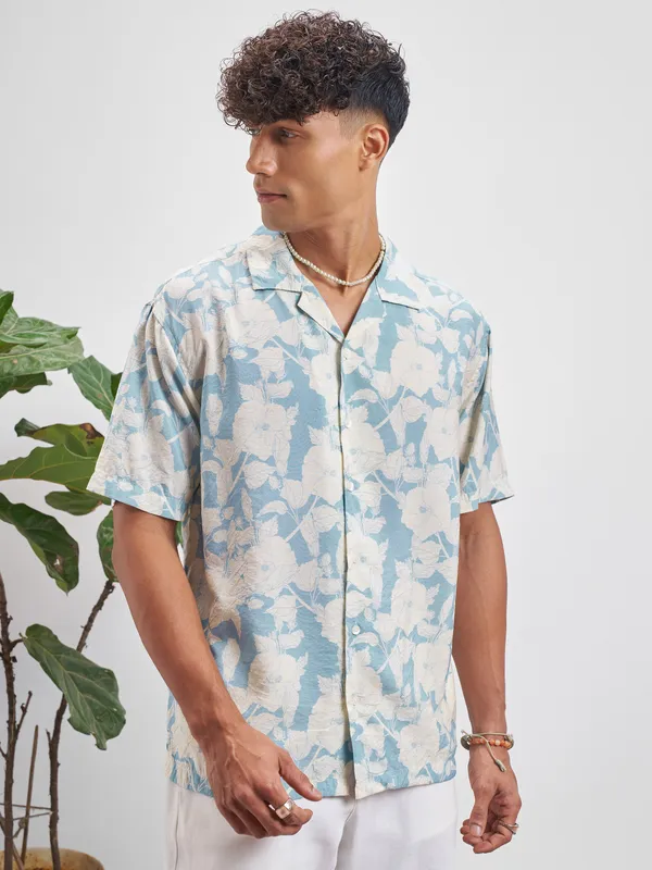 Highlander Men Blue Printed Relaxed Fit Casual Shirt