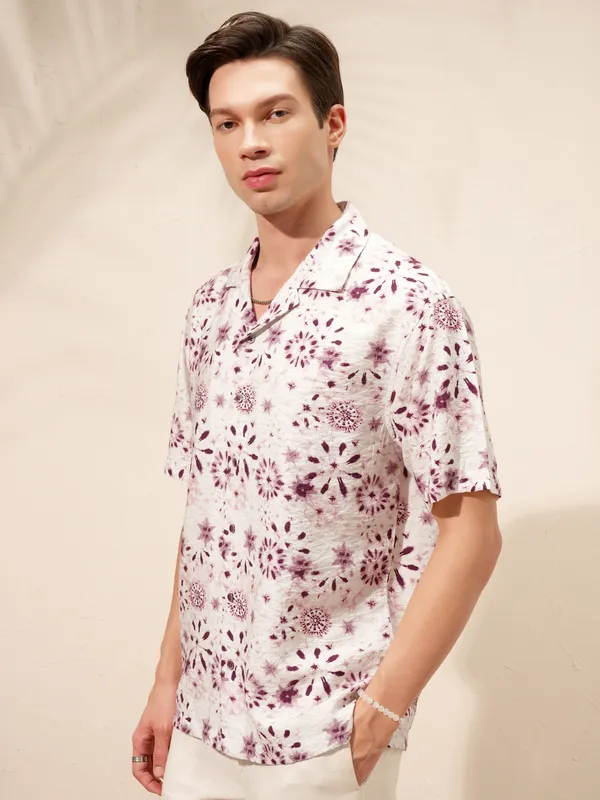 Highlander Men Burgundy Printed Relaxed Fit Casual Shirt