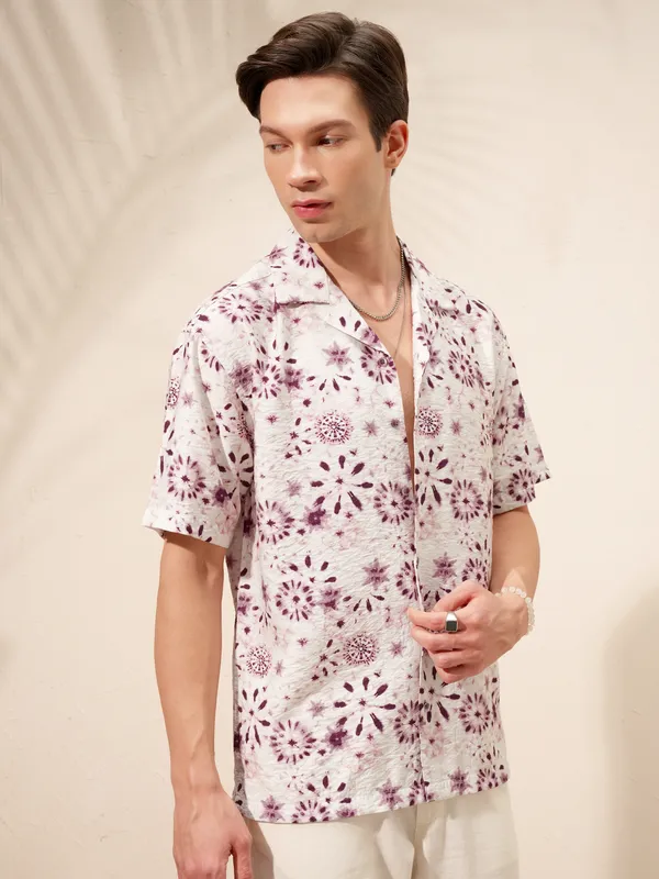 Highlander Men Burgundy Printed Relaxed Fit Casual Shirt